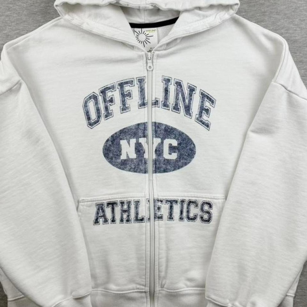 Vintage Y2K Offline NYC Zip Hoodie White Oversized Aerie - Picture 7 of 7